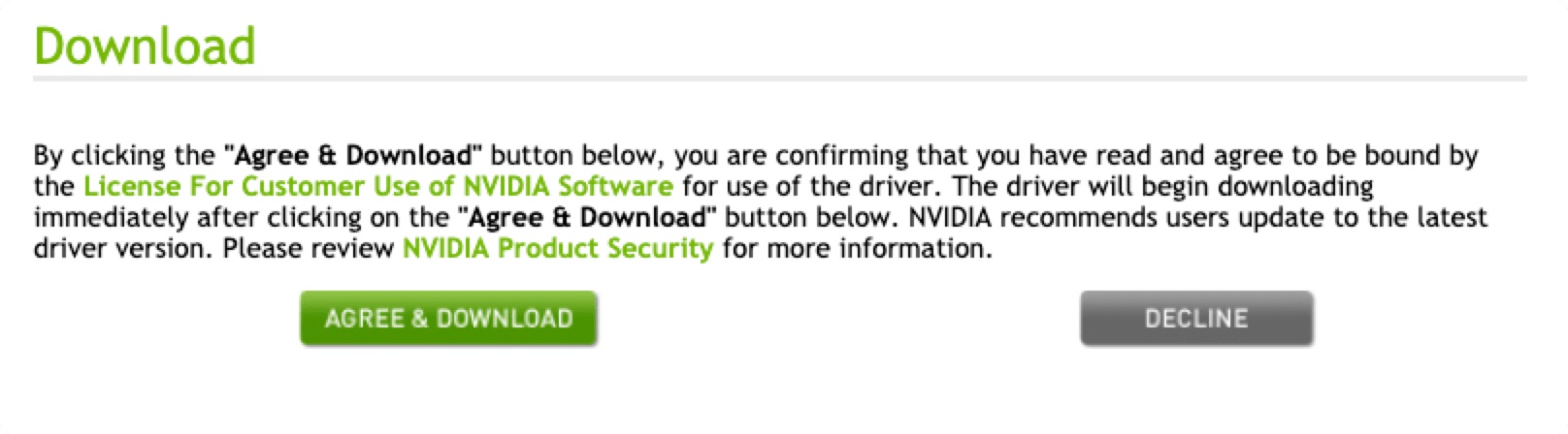 系统安装NVIDIA显卡驱动 - 同意对应协议并下载