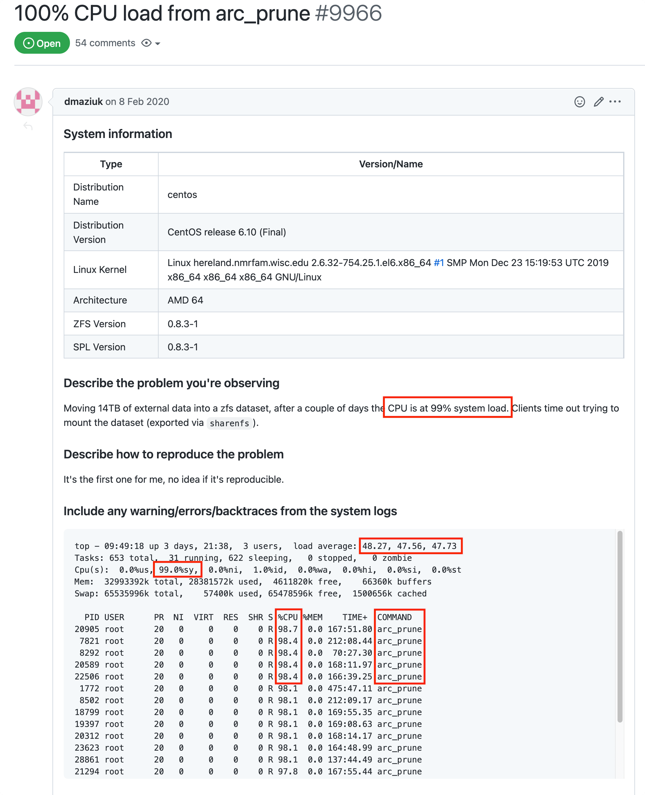 ZFS进程占用大量CPU资源 - 占用大量CPU资源